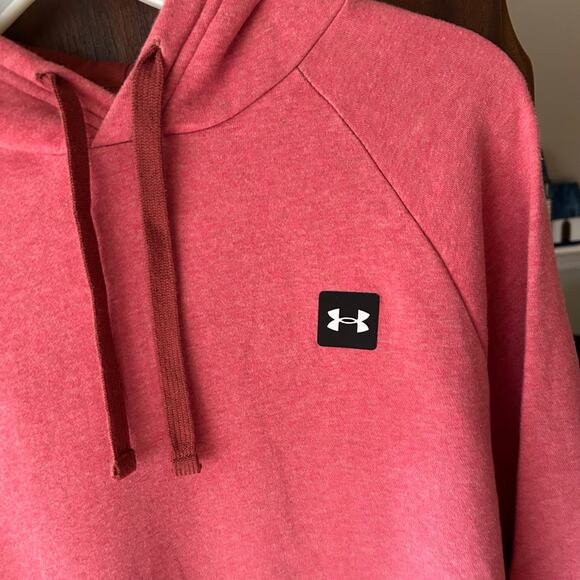Under Armour Hoodie Womens Medium Red Heather Loose Coldgear Fleece Patch Logo - Picture 3 of 9